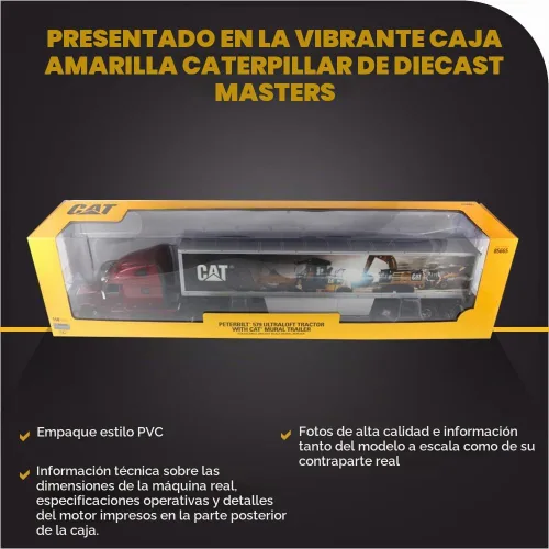Vista 6 de Diecast Masters Tractor Ultraloft Caterpillar Peterbilt 579 a escala 1:50 con remolque mural CAT Serie de transporte Cat Trucks & Construction