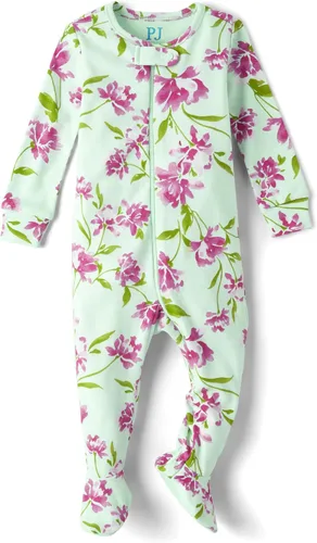 Vista 6 de The Children's Place Pijama de una pieza con pies y cremallera frontal 100% algodón para niñas pequeñas