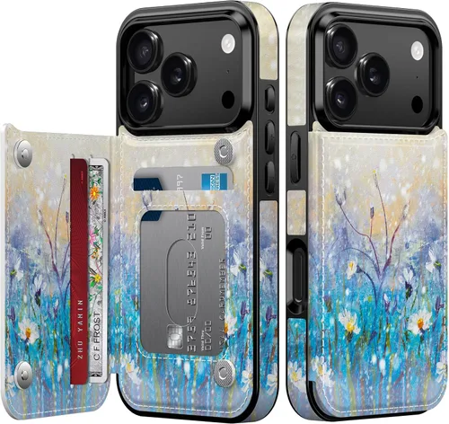 Vista 261 de LETO para iPhone 15 Pro Funda tipo cartera - Tapa tipo folio con patada - Diseños de moda - Tarjetero - Funda protectora para mujeres y niñas - 6.1