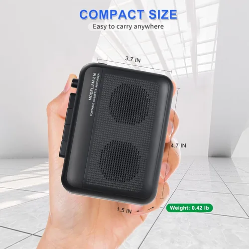 Vista 7 de Grabadora de casete con transmisor Bluetooth, reproductor de cinta de casete pequeño con conector para auriculares, altavoz integrado, conector