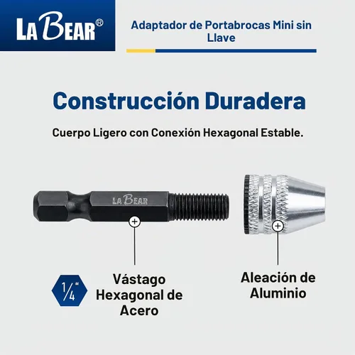 Vista 5 de LABEAR - Adaptador Mini Sin Llave para Portabrocas de ¼ Pulgada con Vástago Hexagonal Capacidad de 0.3-3.2mm para Brocas Micro