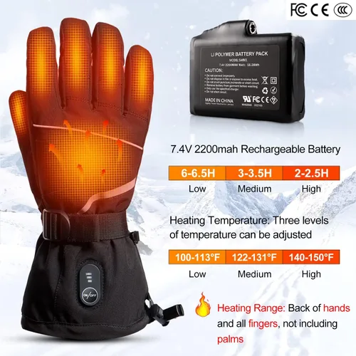 Vista 2 de Guantes térmicos con batería de 7.4 V recargables para hombres y mujeres, recargables para senderismo, esquí, ciclismo, campamento y pesca, guantes