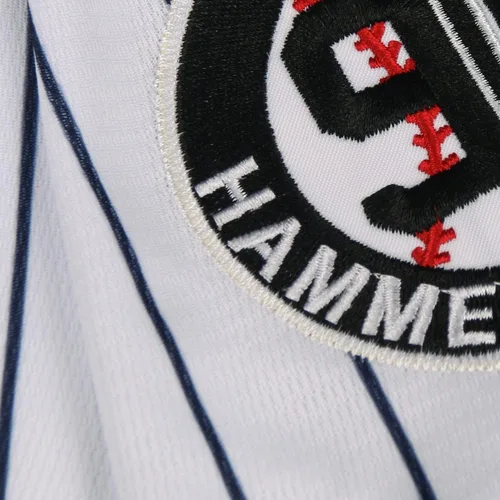 Vista 6 de 99 Parches bordados de jersey de béisbol Jersey blanco cosido con rayas azul marino