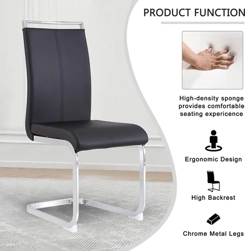 Vista 7 de Juego de sillas de mesa de comedor para 4, mesa de cocina rectangular moderna de 55 pulgadas con sillas acolchadas de cuero, juego de mesa de Negro