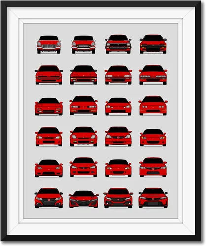 Vista 21 de Custom Car Posters Póster hecho a mano compatible con Honda Evolution Print Wall Art Décor Best Honda Generations - Azul brillante, impresión
