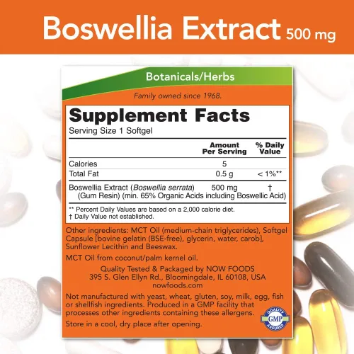 Vista 2 de Suplemento dietario Now Foods con extracto de boswellia, de 0.01 oz, 90 cápsulas, 1