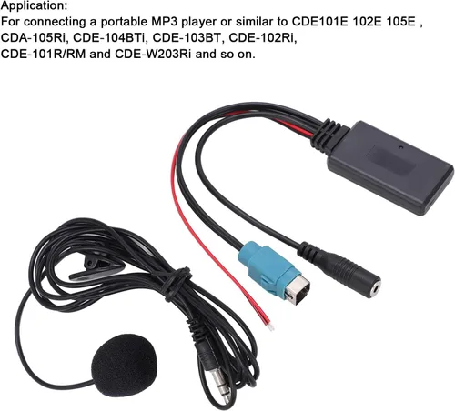 Vista 3 de Aramox Módulo AUX en Bluetooth, adaptador de cable Bluetooth AUX in estéreo de velocidad completa con micrófono extraíble de repuesto para 2009