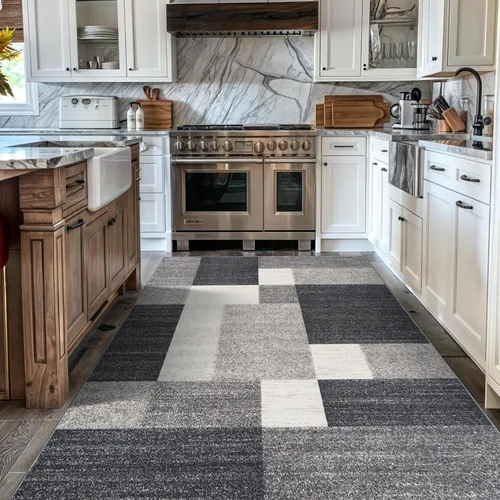 Vista 41 de Rugshop Alfombra Contemporánea Azul con Cajas Geométricas Antideslizante y sin Desprendimiento para Sala de Estar, Comedor y Oficina, 20" x 30