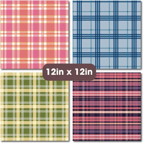 Vista 3 de Bloc de papel de tartán a cuadros de 30x30 cm, papel de doble cara, paquete de papel para álbumes de recortes, cartulina decorativa - 36 hojas
