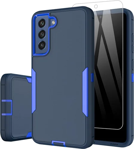 Vista 10 de Funda para Samsung Galaxy S21 FE 5G y protector de pantalla de vidrio, cubierta de puerto a prueba de polvo, protección de cuerpo completo, funda