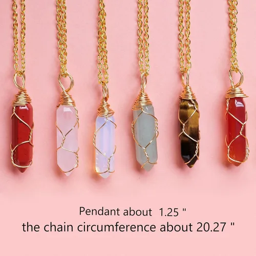 Vista 2 de Collar de cristal natural de doble punta hecho a mano tejido curativo con bala de cristal curativo pulido piedra de energía Reiki con caja de regalo
