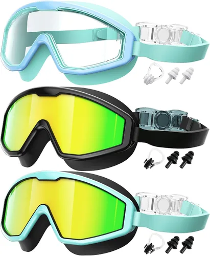 Vista 12 de Gafas de natación para niños, gafas de natación para niños, 3 unidades de gafas de natación de agua para niños y niñas, antivaho UV400