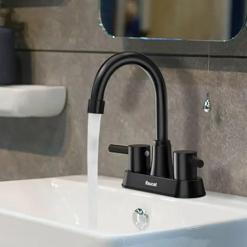 Vista 7 de Grifo de baño negro de 3 agujeros, grifos de baño para fregadero de 3 agujeros, grifo de lavabo de baño, juego central de 4 pulgadas y 2 asas, sin