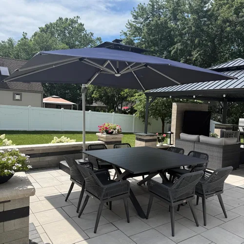 Vista 62 de PURPLE LEAF Sombrilla de patio de 9 x 12 pies con luces, sombrilla rectangular voladiza para exteriores, funciona con energía solar, LED
