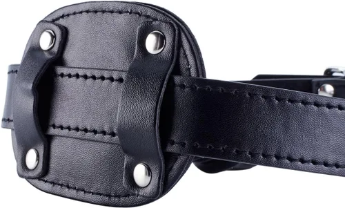 Vista 6 de YiFeng Consolador con cerradura Pene Boca Mordaza con bloqueo Bondage Correa de cuero en BDSM Juguete sexual para adultos (Largo)
