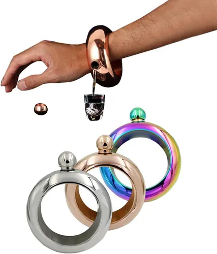 Vista 5 de 3.5oz suave acero inoxidable pulsera portátil frasco de cadera para almacenar whisky/alcohol colorido