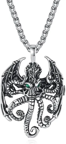 Vista 39 de YAMI Collar de alas angulares para hombre, ángel de la guarda, dragón, cuervo, pulpo, collar de anime, collar de acero inoxidable 316