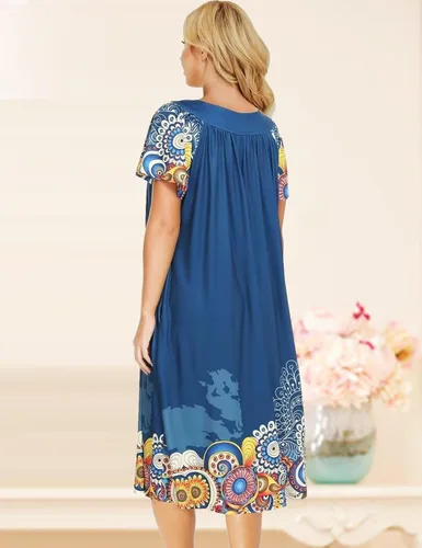 Vista 5 de Muumuu - Vestidos de casa para mujer, camisón de manga corta Moomoo con bolsillos, tallas S-3XL