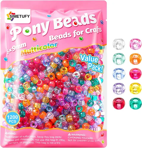 Vista 16 de 3600 cuentas de poni a granel, 24 colores surtidos, cuentas de plástico arcoíris para trenzar el cabello, pulseras de amistad, manualidades