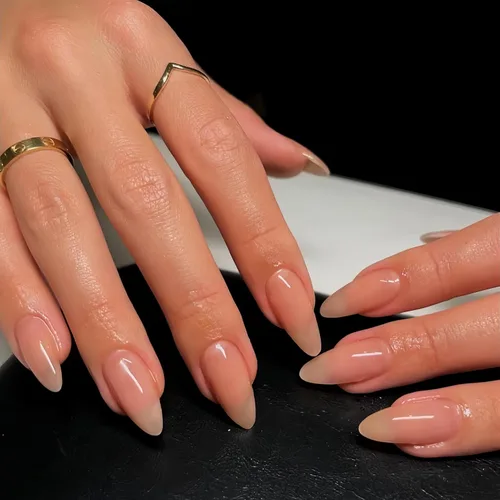 Vista 22 de Uñas postizas de presión con forma de almendra rosa de longitud media estilo stiletto, uñas artificiales de gel suave reutilizables acrílicas