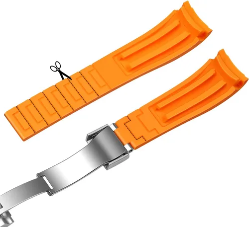 Vista 4 de YISIWERA Craftsmanship - Correa de reloj de silicona con extremos curvos de 0.787 in y 0.866 in, correa de reloj de goma sólida, alta pulido