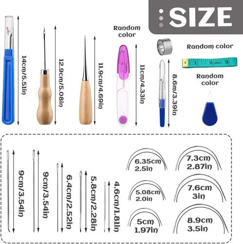 Vista 2 de BUTUZE Kit de reparación de tapicería, kit de costura de cuero, hilo de coser, hilo encerado, agujas de coser a mano resistentes, punzón de costura