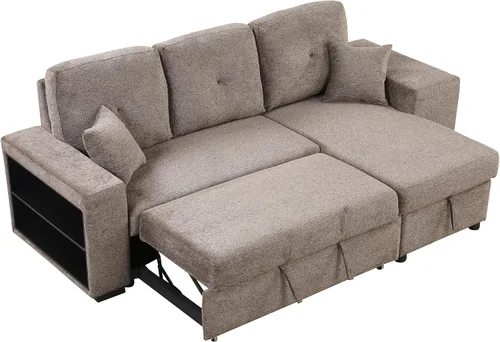 Vista 5 de Bellemave Sofá cama extraíble en forma de L, sofá modular reversible, sofá tapizado de 95 pulgadas con diván de almacenamiento y 2 taburetes