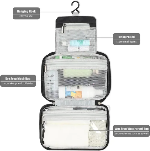 Vista 3 de Etercycle Neceser de viaje compacto para mujeres y hombres, organizador de ducha colgante impermeable con gancho, bolsa de lavado plegable portátil