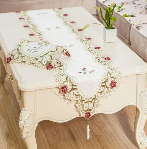 Vista 5 de LeLehome - Mantel de encaje bordado con flores color café