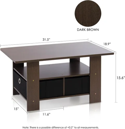 Vista 7 de Furinno - Mesa de centro con cajones, marrón oscuro/negro