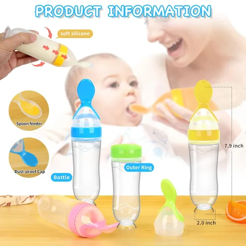 Vista 3 de Juego de cucharas dispensadoras de alimentos para bebés de 4 piezas de silicona - WAJIAYON, cucharas de alimentación con exprimidor de 3 oz