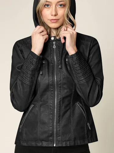 Vista 5 de Lock and Love - Chaqueta de motociclista de cuero sintético con capucha extraíble para mujer