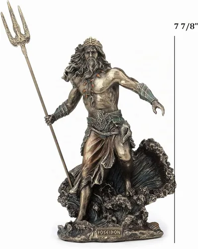 Vista 7 de Veronese Design 7 7/8 pulgadas dios griego Poseidon de pie sobre olas que se estrellan en frío estatua de resina fundida en bronce