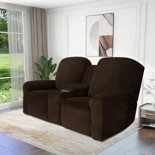 Vista 2 de Easy-Going Sofá biplaza reclinable de terciopelo con funda de consola central, fundas elásticas para sofá reclinable de 8 piezas, funda de sofá