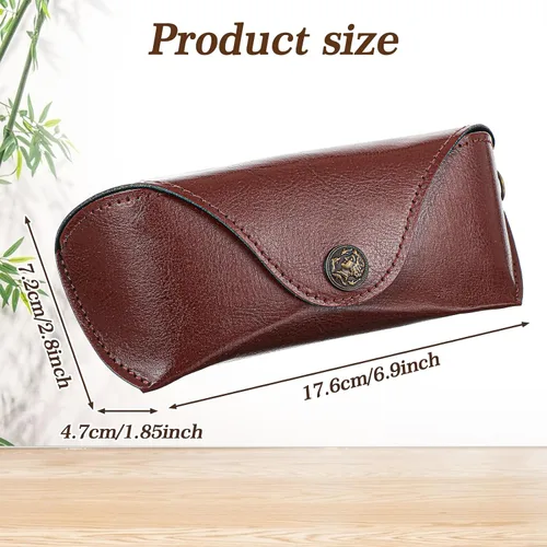 Vista 2 de Funda de cuero para lentes, delgada funda de cuero portátil para lentes de sol, ajuste universal, protección de carcasa dura, color marrón