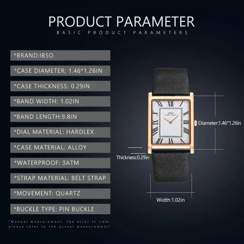 Vista 7 de IBSO Men Watches 7MM Ultra-Thin Rectangle Dial Watch Classic Quartz Wristwatch