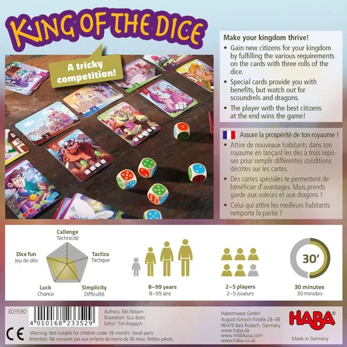 Vista 6 de HABA King of the Dice - Un juego de mesa de dados de habilidad y suerte complicado, perfecto para juegos familiares y juegos para niños a partir