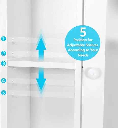 Vista 7 de SUPER DEAL - Mueble de baño de madera con estantes ajustables, uso sobre el inodoro Blanco