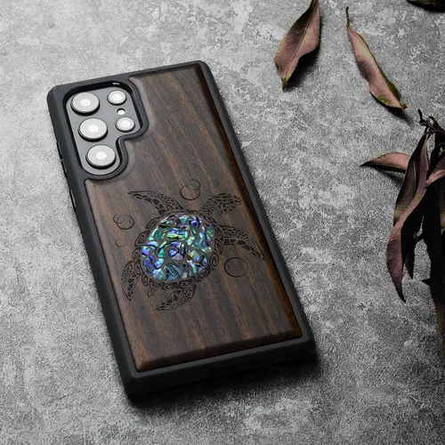 Vista 3 de Carveit Funda de madera de diseñador para Samsung Galaxy S22 Ultra (grabado en madera e incrustaciones de carcasa), funda de madera compatible