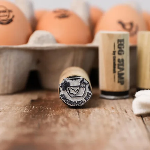 Vista 2 de ExcelMark Sello de huevo - Sello de goma personalizado para huevos - Granja de pollos (diseño 1)