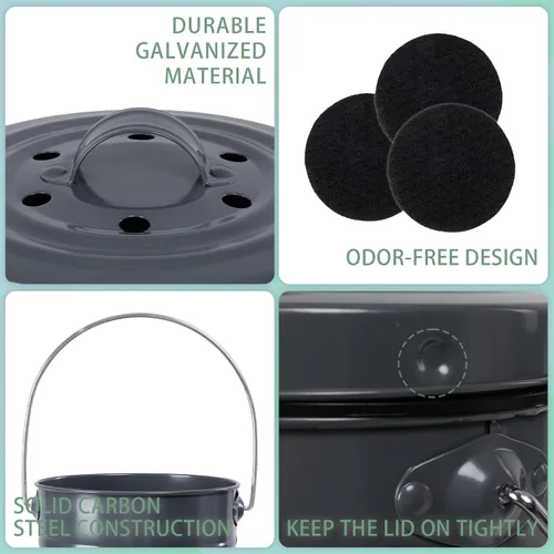 Vista 8 de Vipush Contenedor de compostaje para encimera de cocina compostador con tapa, contenedor pequeño de compost, incluye forro interior de cubo de abono