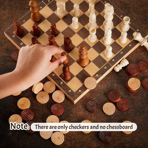 Vista 7 de Sumind Juego de 80 piezas de ajedrez de madera 2 en 1 hecho a mano con bolsa de almacenamiento con cordón, juego de ajedrez de madera, accesorios
