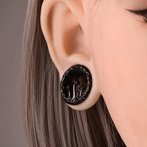 Vista 2 de DOEARKO 2 unidades de dilatadores de oreja de acero inoxidable con forma de hongo fresco túneles expansor de oreja dilatador de oído piercing