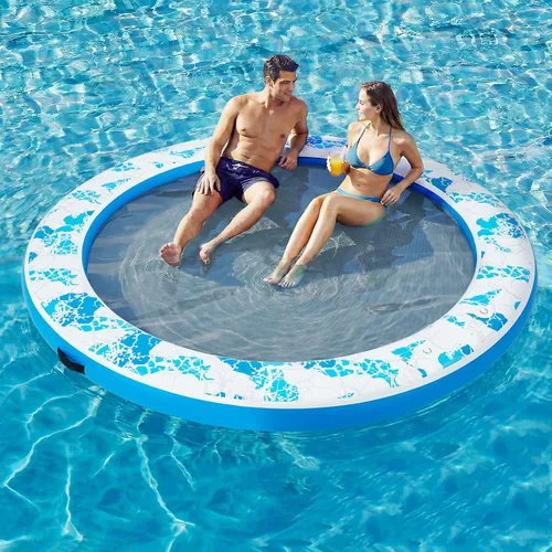 Vista 35 de Muelle flotante inflable redondo de 6 a 12 pies, anillo de flotador Sunchill, hamaca de agua para broncear flotadores de piscina con tela tejida