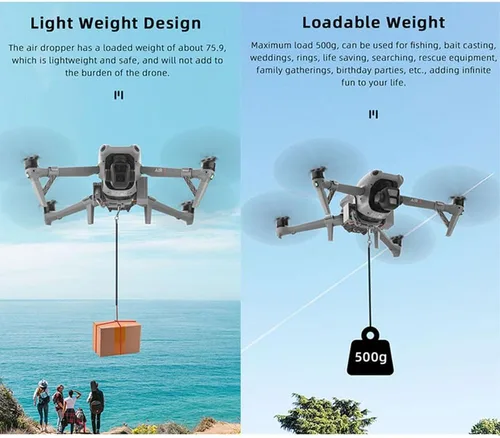 Vista 3 de Sistema Airdrop para DJI Air 3 Dispositivo de transporte de entrega de carga útil para drones Pesca Regalo de boda Accesorios de caída de aire