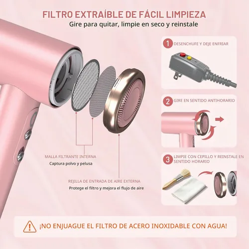 Vista 7 de Mythsight StyleVibe High-Speed Ionic Hair Dryer with 3 Attachments Pink