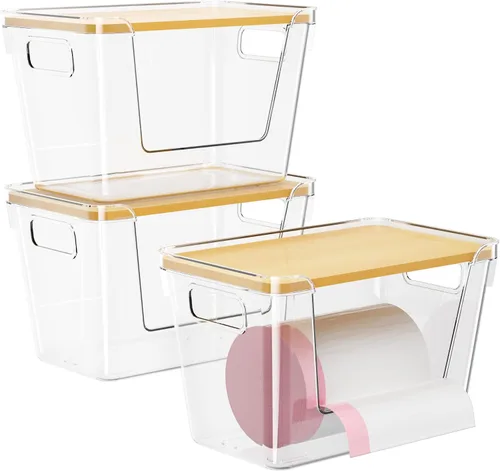Vista 9 de Delamu Soporte para bolsas de basura acrílicas, paquete de 2 dispensadores de bolsas de basura apilables (XL+S), contenedores organizadores