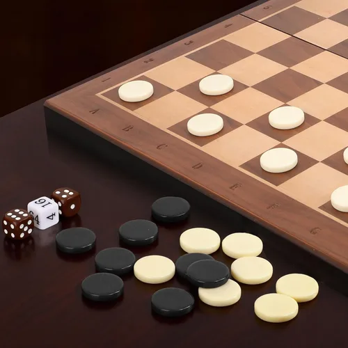 Vista 6 de Piezas de Damas - Piezas de Backgammon - Marrón Oscuro/Natural 15 piezas Cada (Negro y Beige, 27mm/1.06in)