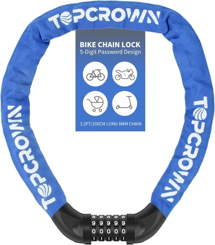 Vista 19 de Topcrown Cerradura de cadena para bicicleta, diales digitales de metal mejorados, 3.2 pies de largo, alta seguridad, resistente, antirrobo
