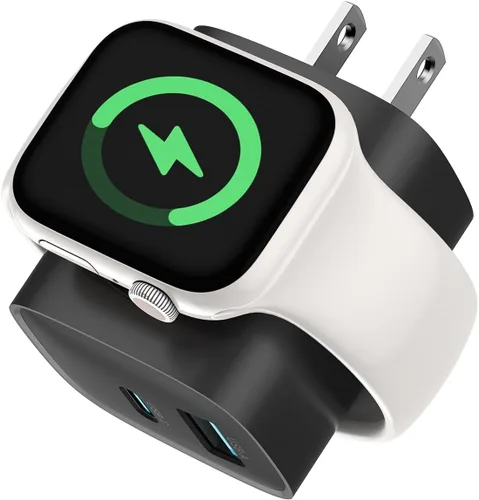 Vista 8 de Bloques de carga para Apple Watch, bloque de carga PD 20W USB C 3 en 1 con carga inalámbrica inteligente incorporada para reloj inteligente Blanco